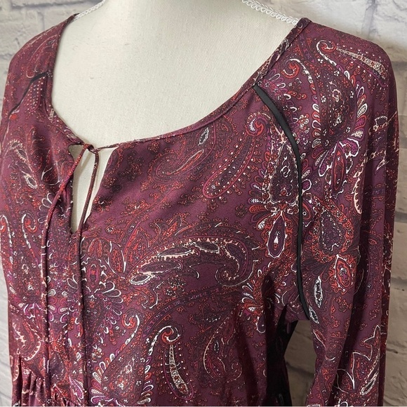 California Moonrise Long Sleeve Tie Front Paisley Print Dress Size Small - Picture 5 of 13